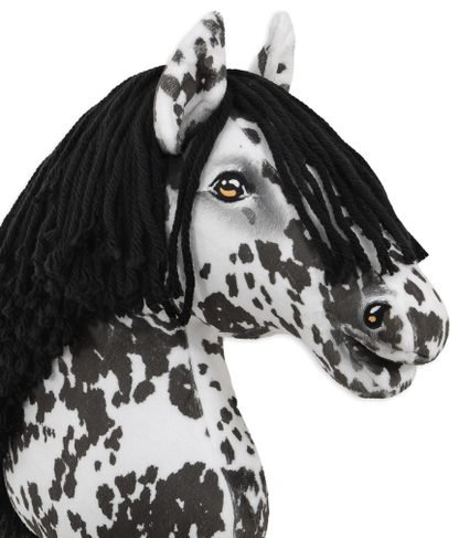 Hobby Horse Duży koń na kiju Premium - tarantowaty biało-czarny z czarną grzywą A3
