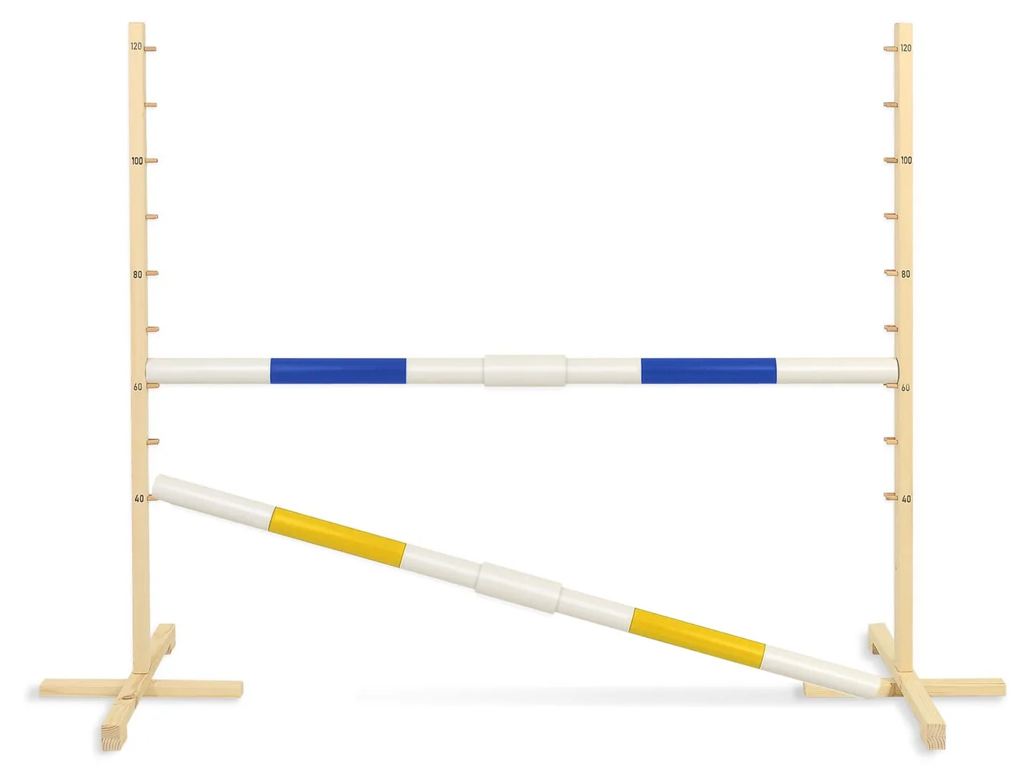 Przeszkoda skokowa do Hobby Horse 160cm, h-120 cm, dwie belki - niebieska i żółta