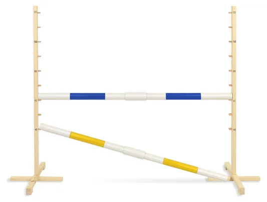 Przeszkoda skokowa do Hobby Horse 160cm, h-120 cm, dwie belki - niebieska i żółta
