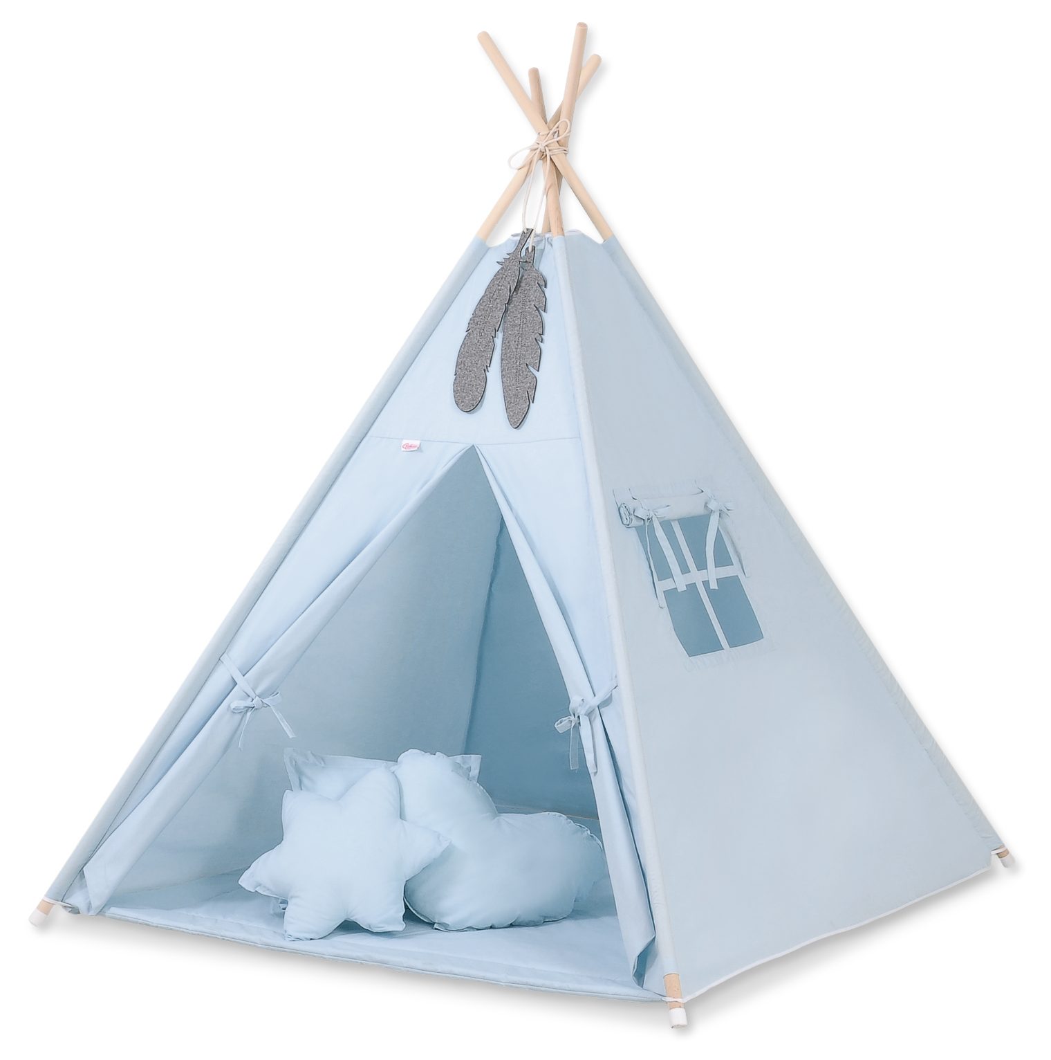 Namiot TIPI dla dzieci + mata + poduszki + zawieszki pióra - Chevron szary