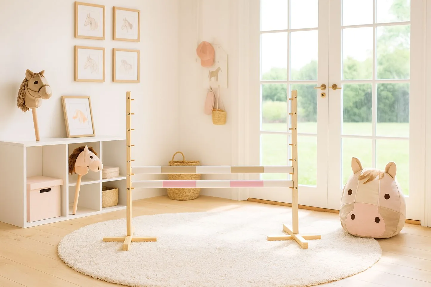 Przeszkoda skokowa do Hobby Horse 120cm, dwie belki - beżowa i jasny róż