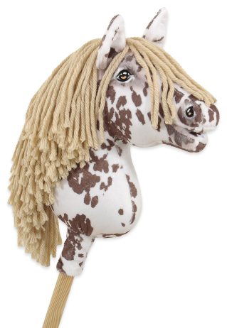 Hobby Horse Mały koń na kiju Premium tarantowaty biało-brązowy z beżową grzywą A4