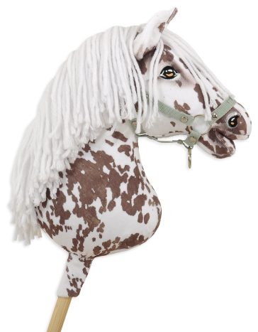 Hobby Horse Duży koń na kiju Premium - tarantowaty biało-brązowy z białą grzywą A3