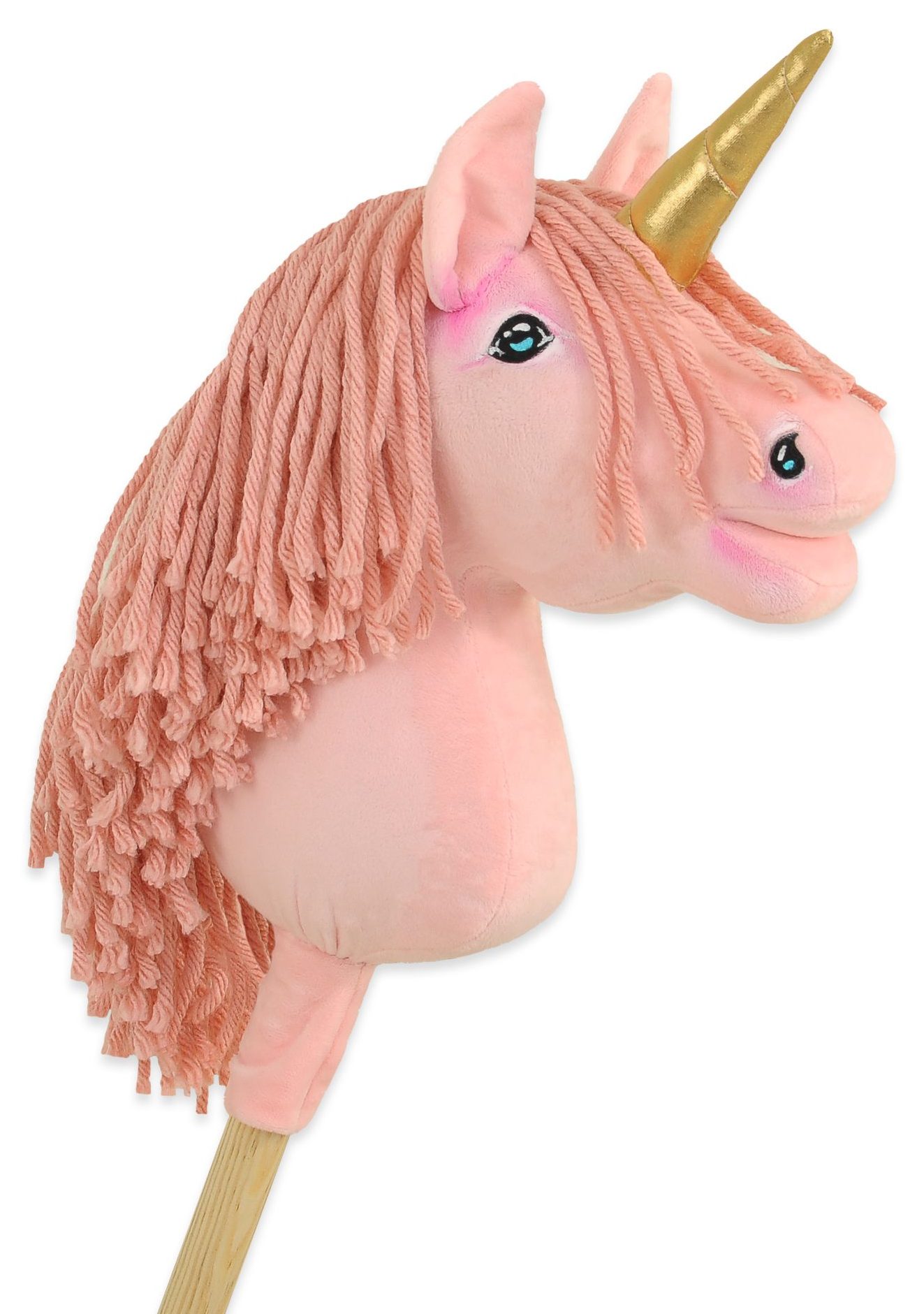 Hobby Horse Jednorożec na kiju różowy z różową grzywą i złotym rogiem A4