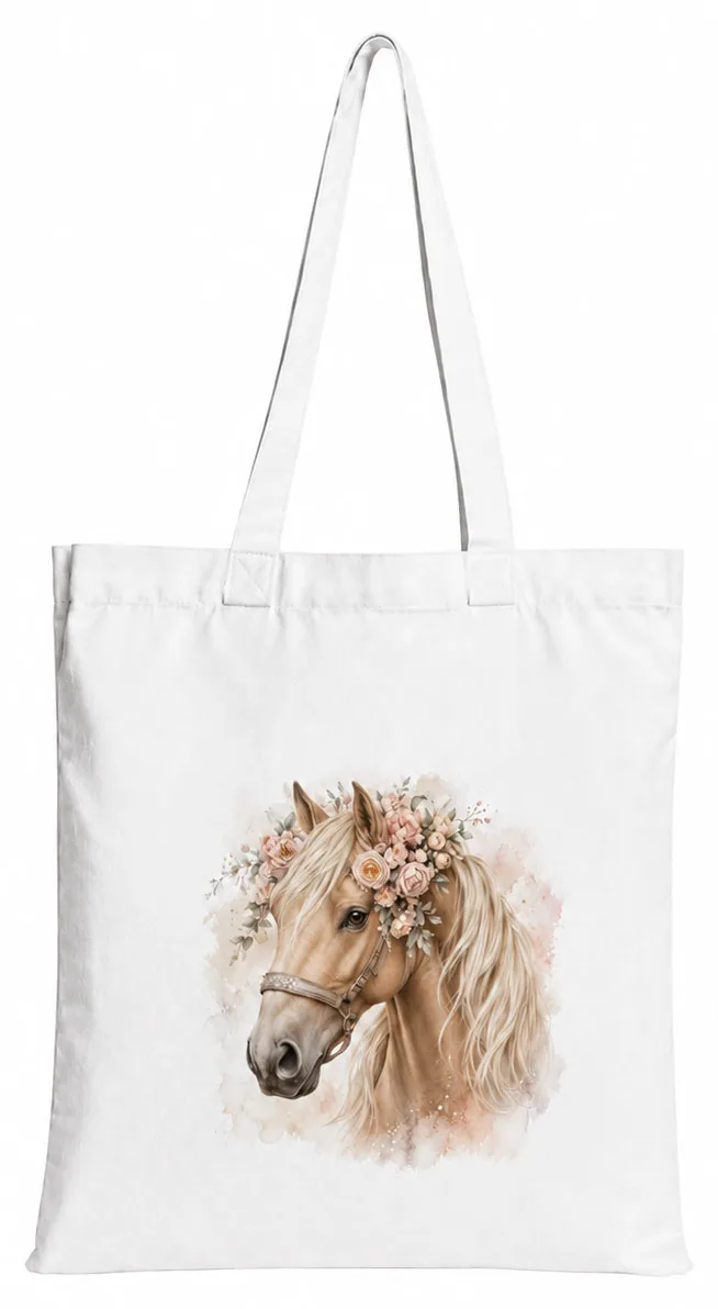 Torba bawełniana z białym koniem  – 38 × 42 cm