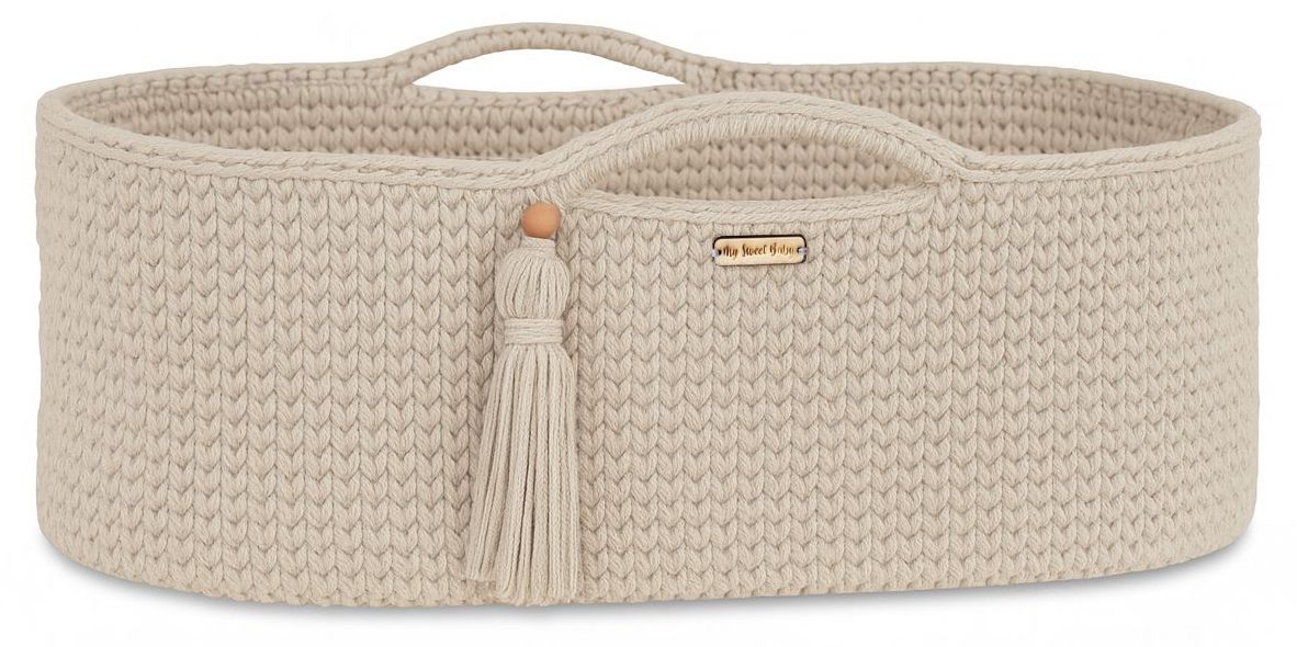 Kosz Mojżesza BOHO bawełniany Handmade z materacykiem - jasny beżowy