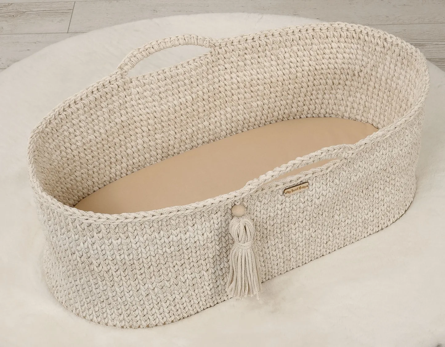 Prześcieradło bawełniane do kosza Mojżesza Boho wózka gondoli 75x35 cm - beżowe