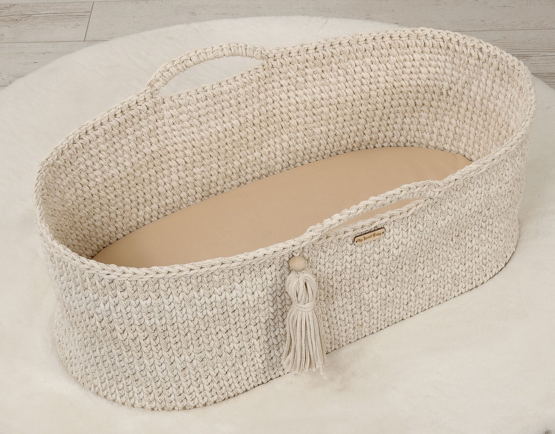 Prześcieradło bawełniane do kosza Mojżesza Boho wózka gondoli 75x35 cm - beżowe