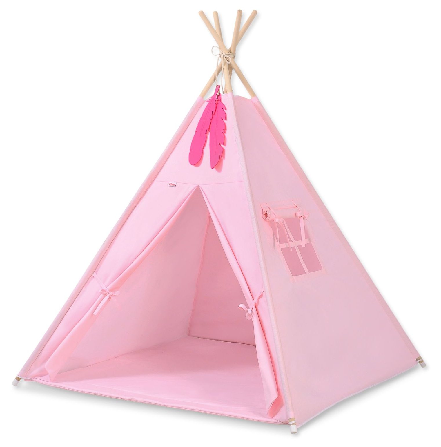 Namiot TIPI dla dzieci +mata + zawieszki pióra - Chevron różowy