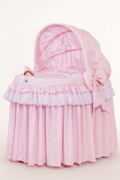 Kosz Mojżesza wiklinowy ze składaną budką - Little Princess różowy