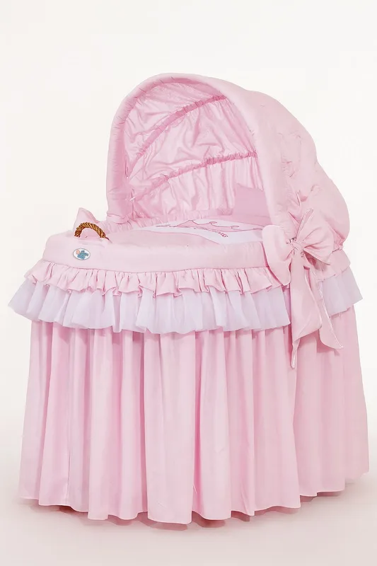 Kosz Mojżesza wiklinowy ze składaną budką - Little Princess różowy