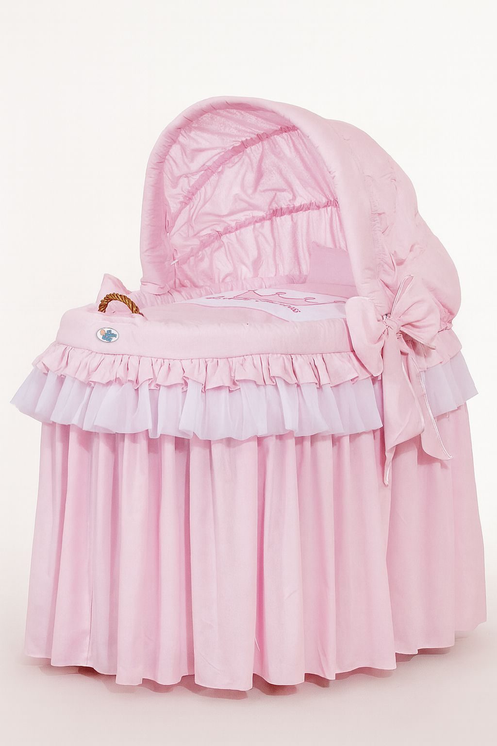 Kosz Mojżesza wiklinowy ze składaną budką - Little Princess różowy