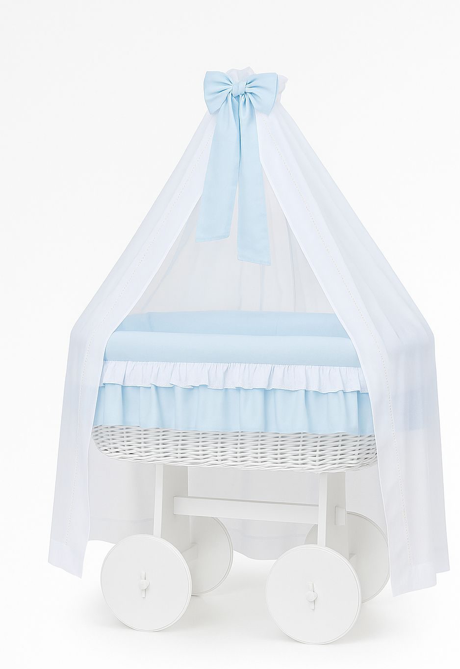 Wiklinowy kosz Mojżesza z baldachimem Deluxe Amelia - biały + różowa pościel