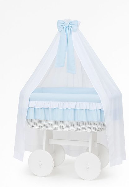 Wiklinowy kosz Mojżesza z baldachimem Deluxe Amelia - biały + różowa pościel