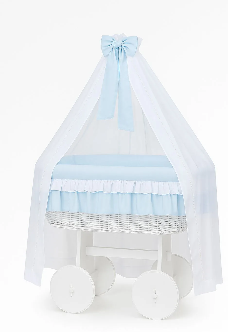 Wiklinowy kosz Mojżesza z baldachimem Deluxe Amelia - biały + różowa pościel