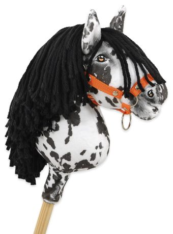 Hobby Horse Średni koń na kiju Premium tarantowaty biało-czarny z czarną grzywą A4