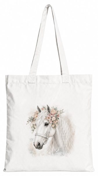 Torba bawełniana z białym koniem  – 38 × 42 cm