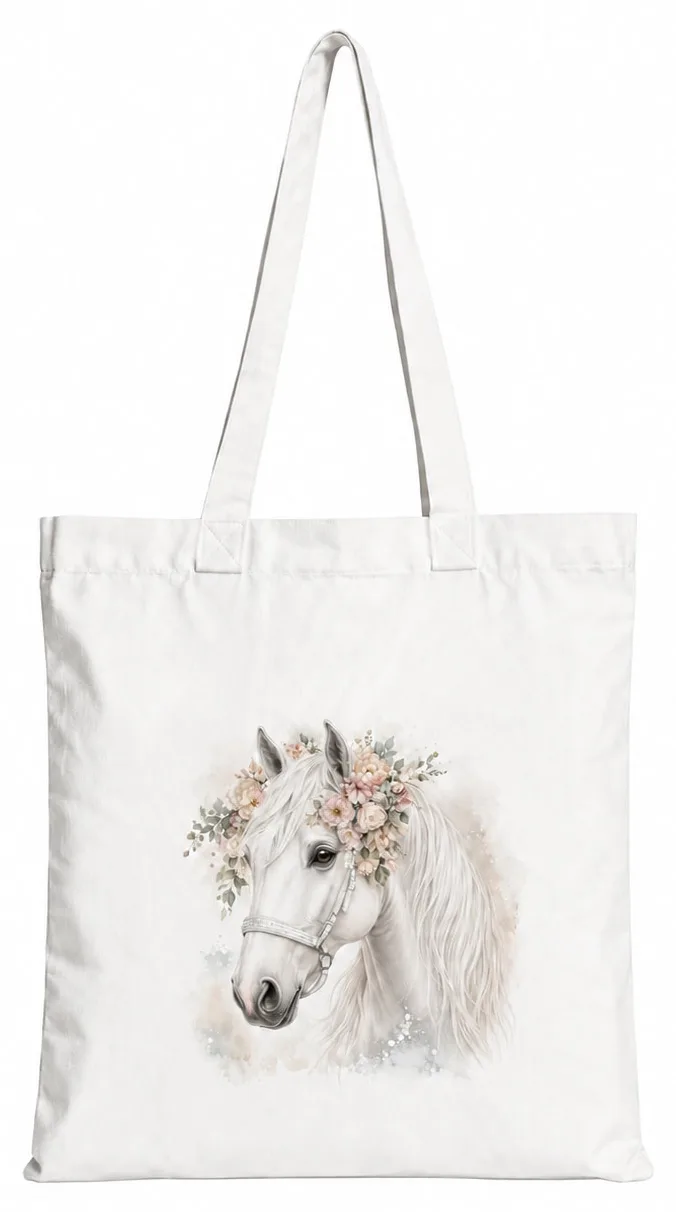 Torba bawełniana z białym koniem  – 38 × 42 cm