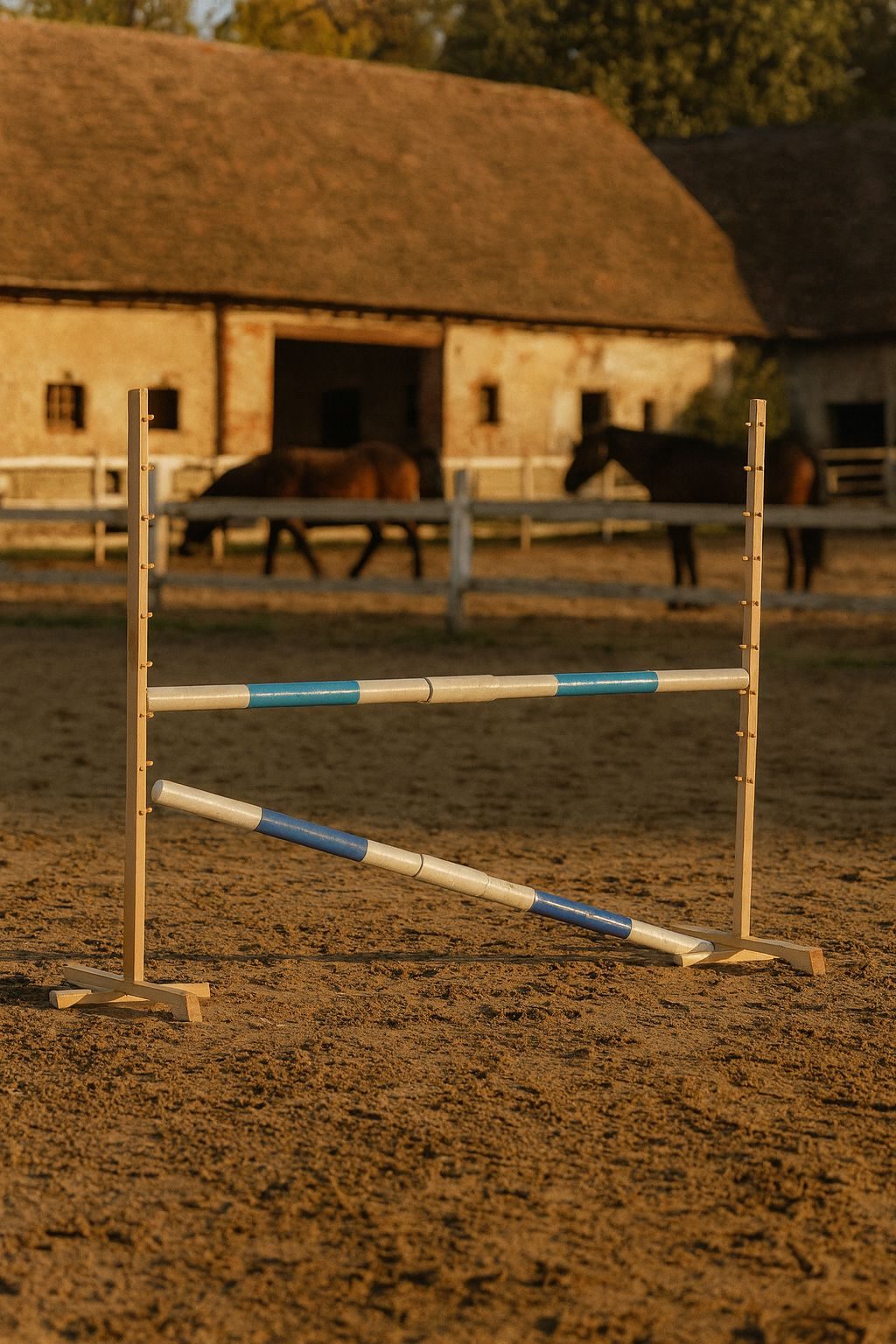 Przeszkoda skokowa do Hobby Horse 160cm, h-120 cm, dwie belki - jasny niebieski i ciemny niebieski