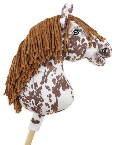 Hobby Horse Duży koń na kiju Premium - tarantowaty biało-brązowy z brązową grzywą A3