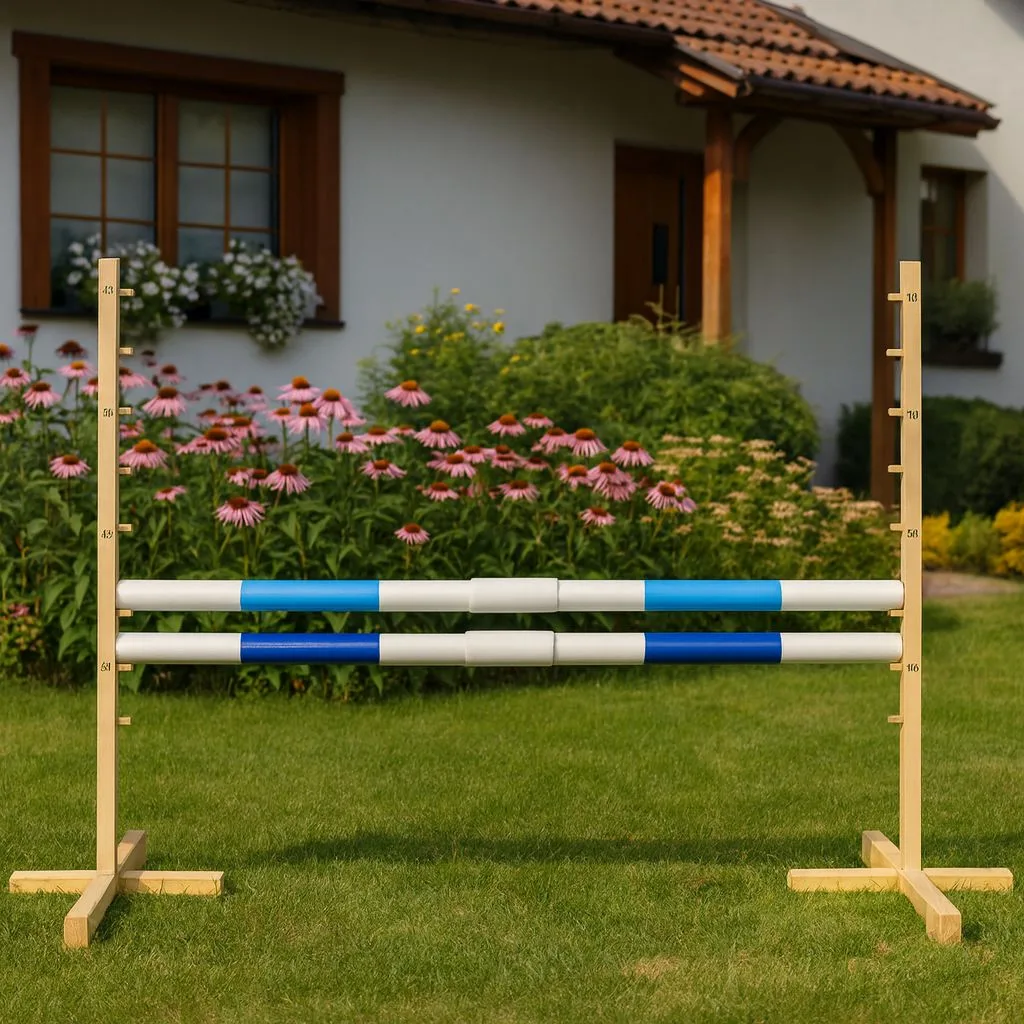 Przeszkoda skokowa do Hobby Horse 160cm, h-120 cm, dwie belki - jasny niebieski i ciemny niebieski