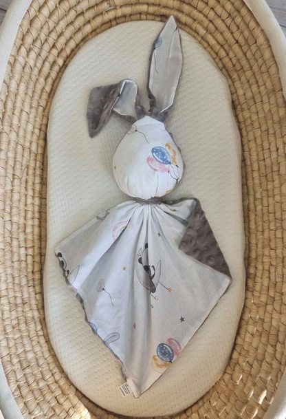 Zając przytulanka DOUDOU dwustronna bawełna i minky - Baloniki - szary