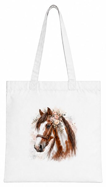 Torba bawełniana z białym koniem  – 38 × 42 cm