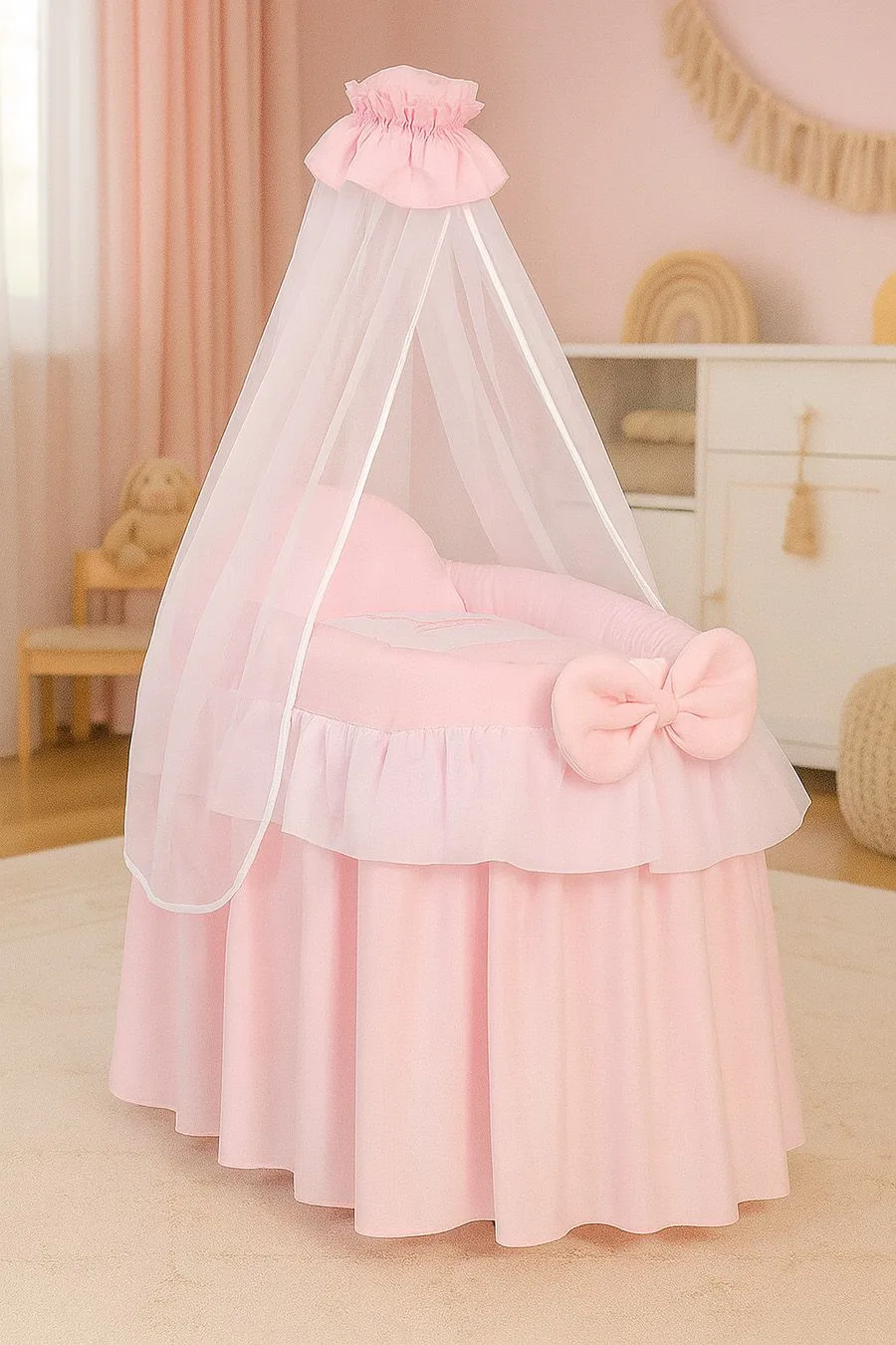 Wózek dla lalek Kosz Mojżesza dla lalek z baldachimem LITTLE PRINCESS różowy