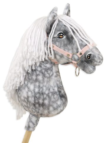 Hobby Horse Duży koń na kiju Premium - siwek jabłkowity z białą grzywą A3