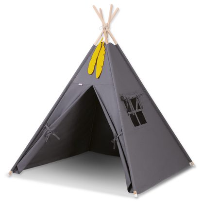 Namiot Tipi dla dzieci + zawieszki pióra - Białe grochy na turkusie