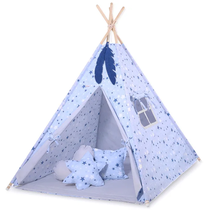Dwustronna mata do tipi z wypełnieniem - gwiazdki niebiesko-granatowe/szary