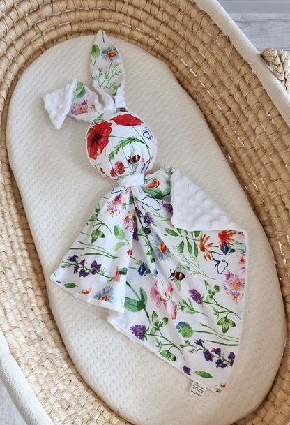 Zając przytulanka DOUDOU dwustronna bawełna i minky - Łąka - biały
