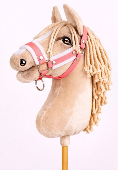 Kantar regulowany dla konia Hobby Horse A3 neon pink białym futerkiem