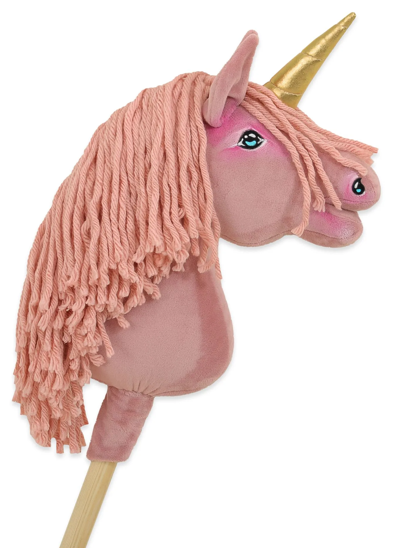 Hobby Horse Jednorożec na kiju różowy z różową grzywą i złotym rogiem A4