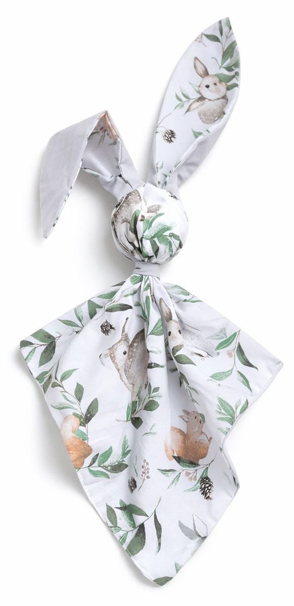 Miękka przytulanka DOUDOU kocyk króliczek z bawełny -Woodland green/ szary