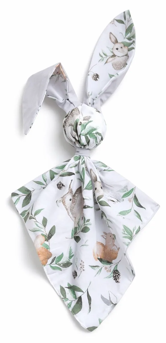 Miękka przytulanka DOUDOU kocyk króliczek z bawełny -Woodland green/ szary