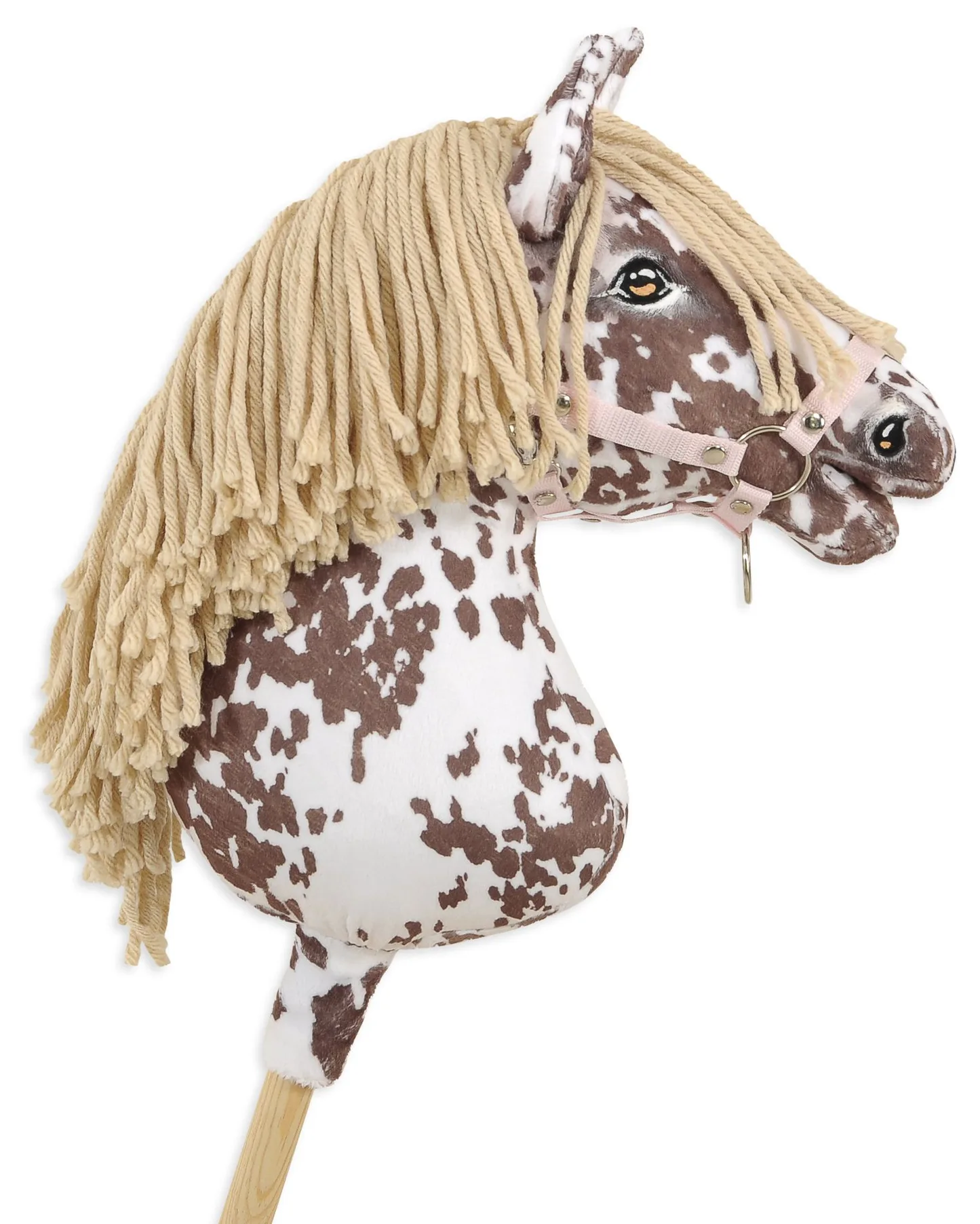 Hobby Horse Duży koń na kiju Premium - tarantowaty biało-brązowy z beżową grzywą A3