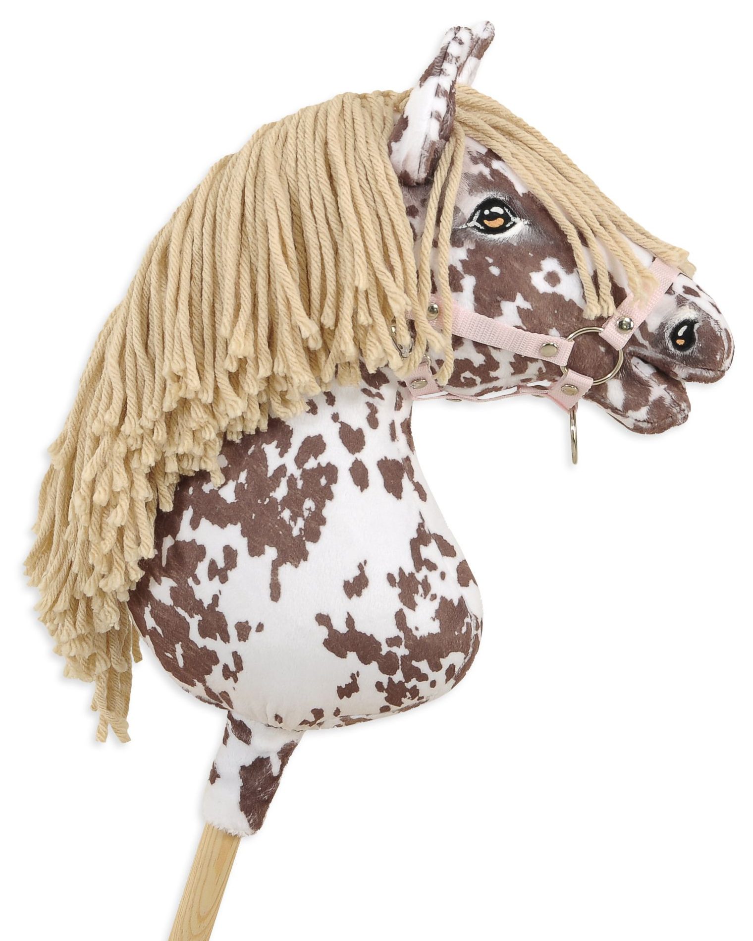 Hobby Horse Duży koń na kiju Premium - tarantowaty biało-brązowy z beżową grzywą A3