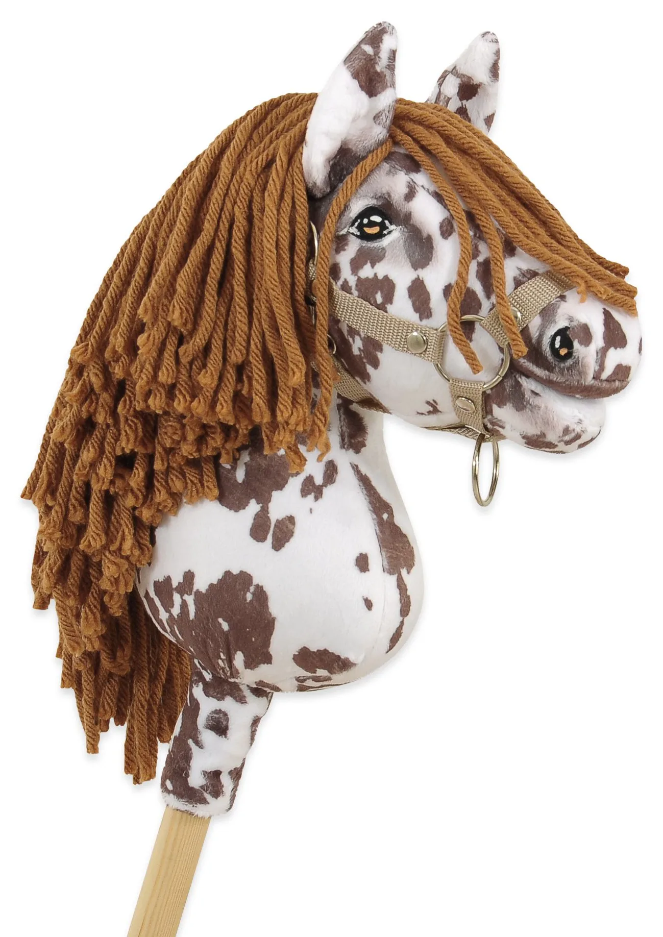 Hobby Horse Mały koń na kiju Premium tarantowaty biało-brązowy z brązową grzywą A4