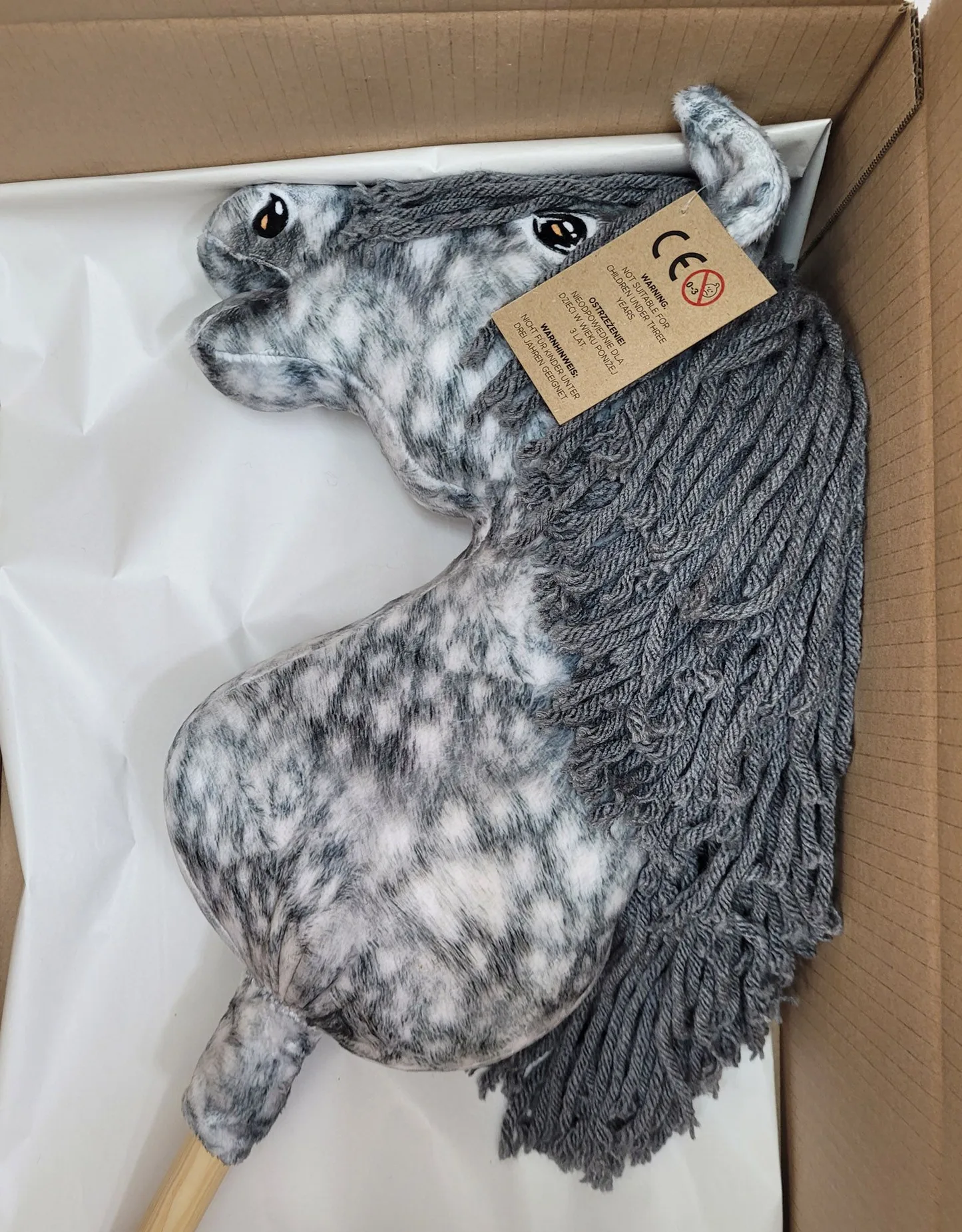 Hobby Horse Duży koń na kiju Premium - siwek jabłkowity z siwą grzywą A3