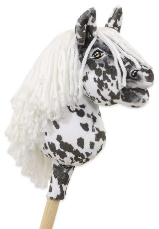 Hobby Horse Mały koń na kiju Premium tarantowaty biało-czarny z białą grzywą A5
