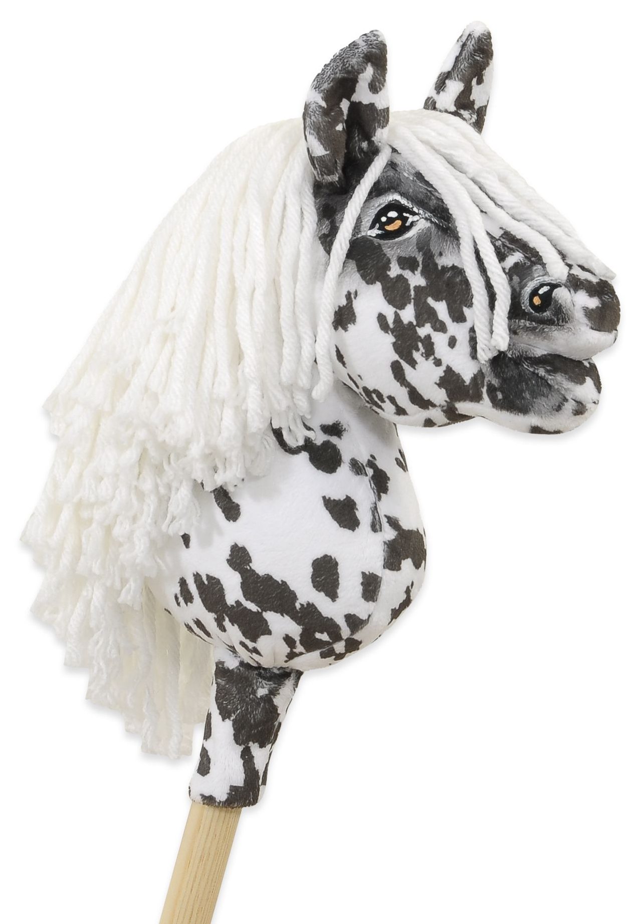 Hobby Horse Mały koń na kiju Premium tarantowaty biało-czarny z białą grzywą A5