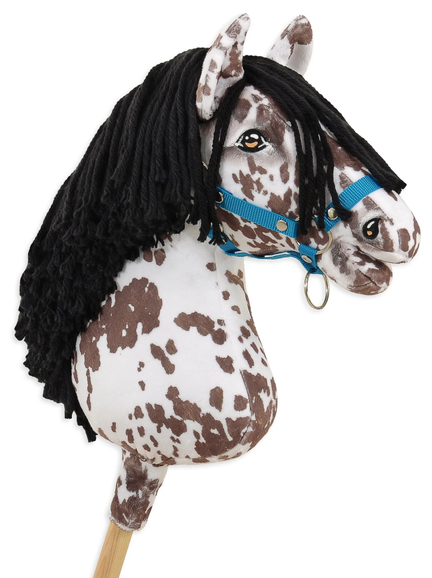 Hobby Horse Duży koń na kiju Premium - tarantowaty biało-brązowy z czarną grzywą A3