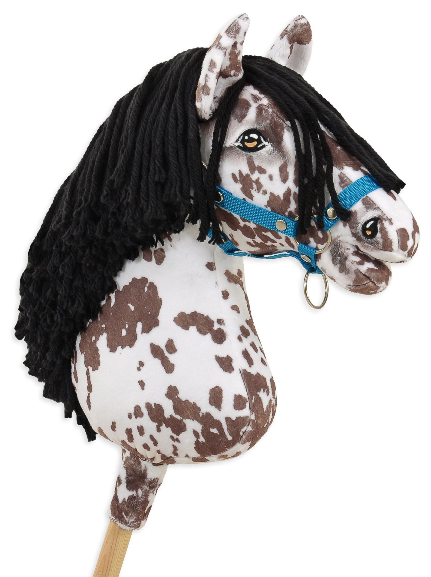 Hobby Horse Duży koń na kiju Premium - tarantowaty biało-brązowy z czarną grzywą A3