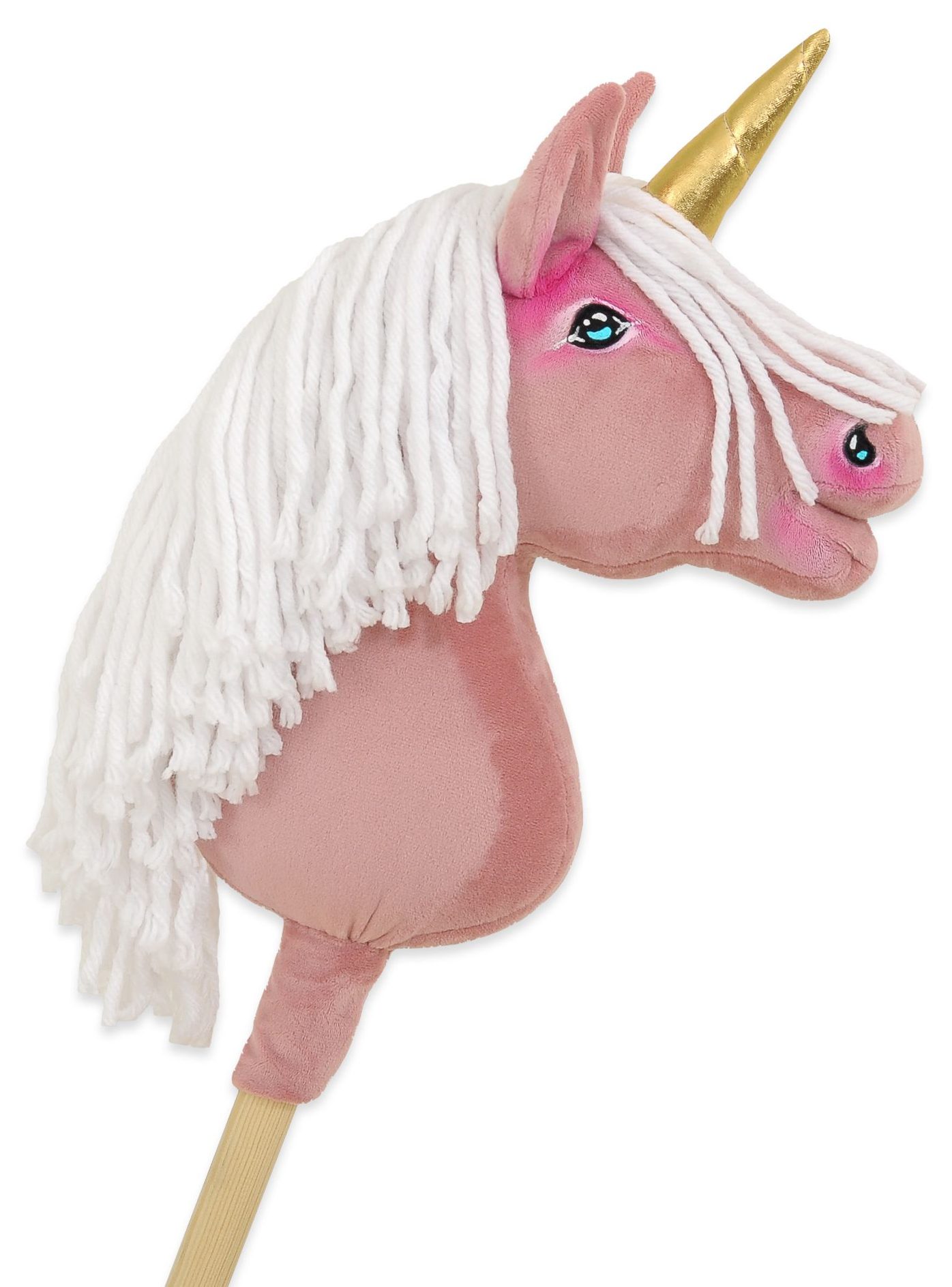 Hobby Horse Jednorożec na kiju różowy z różową grzywą i złotym rogiem A4