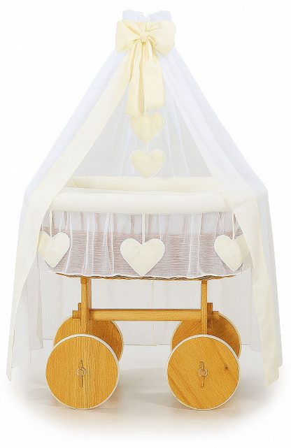 Wiklinowy kosz Mojżesza z baldachimem Deluxe Amelia - naturalny + różowa pościel