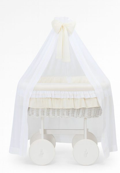 Wiklinowy kosz Mojżesza z baldachimem Deluxe Amelia - biały + różowa pościel