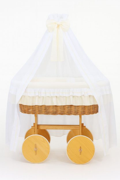 Wiklinowy kosz Mojżesza z baldachimem Deluxe Amelia - naturalny + różowa pościel
