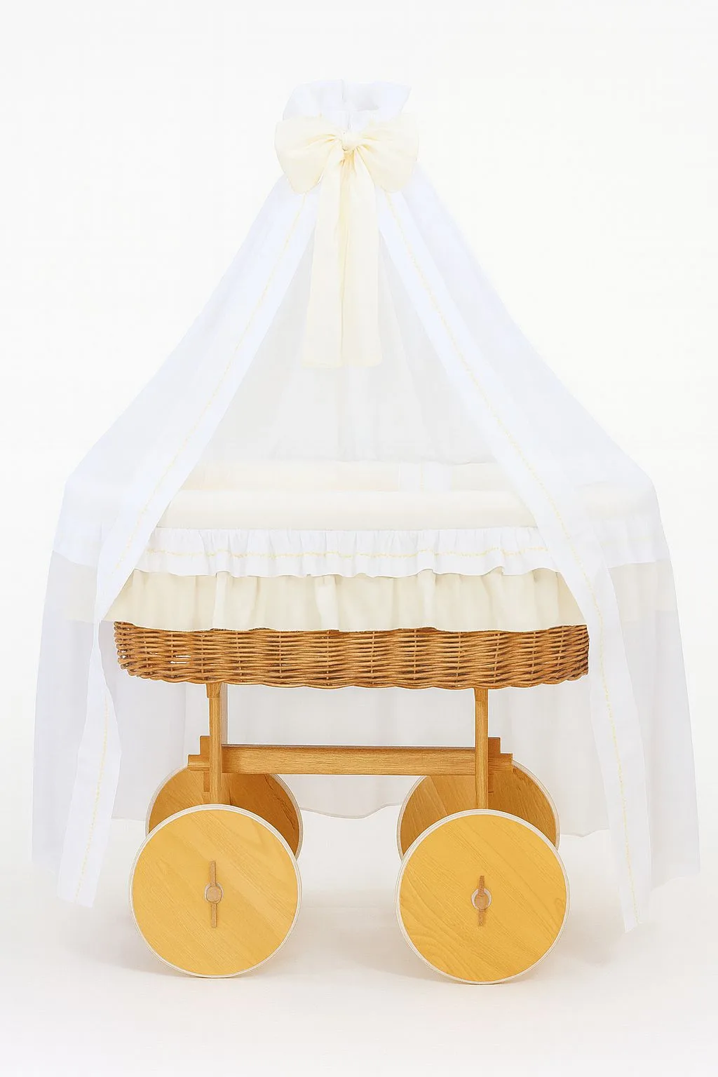 Wiklinowy kosz Mojżesza z baldachimem Deluxe Amelia - naturalny + różowa pościel