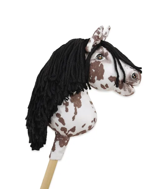 Hobby Horse Mały koń na kiju Premium tarantowaty biało-brązowy z czarną grzywą A4